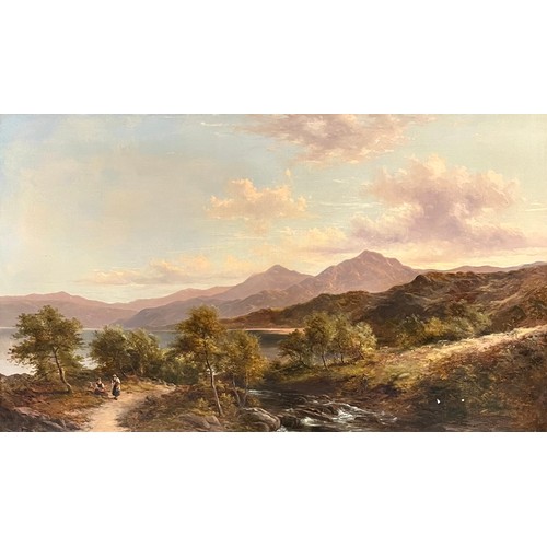 410 - Adam Barland (British, fl.1843-1875), monumental oil on canvas mountainous landscape. Signed with mo... 