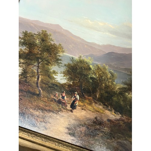 410 - Adam Barland (British, fl.1843-1875), monumental oil on canvas mountainous landscape. Signed with mo... 