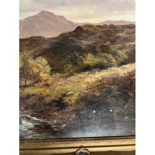 410 - Adam Barland (British, fl.1843-1875), monumental oil on canvas mountainous landscape. Signed with mo... 