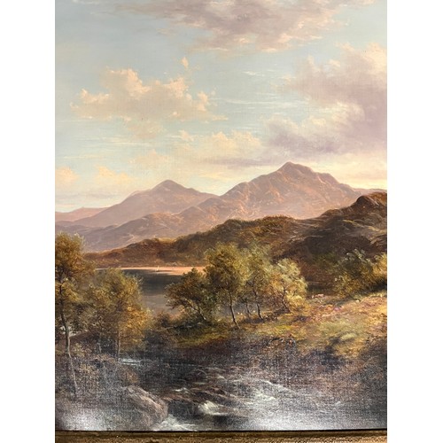 410 - Adam Barland (British, fl.1843-1875), monumental oil on canvas mountainous landscape. Signed with mo... 