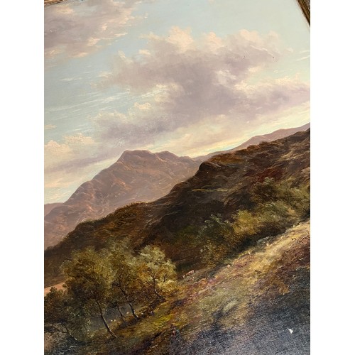 410 - Adam Barland (British, fl.1843-1875), monumental oil on canvas mountainous landscape. Signed with mo... 