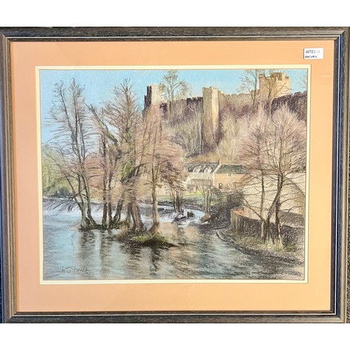 375 - L J Stanley (British, 20th Century), ‘Ludlow Castle’ pastel on paper 43cm x 53cm and ‘Bewdley Landsc... 