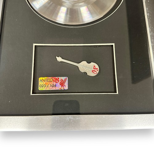 218 - Commemorative Paul McCartney Platinum-Effect Record & Sterling Silver Guitar. Numbered 023/104, plat... 