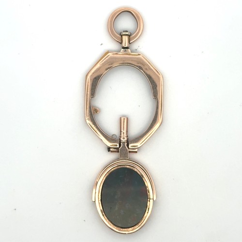 36 - A 9ct gold fob set with a bloodstone, sponsor GR, hallmarks partially rubbed and unclear, 4.85g. And... 