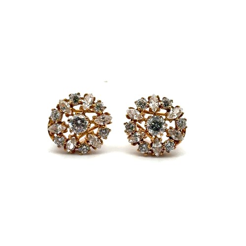 58 - A pair of CZ cluster earrings set in unmarked gold (tests as 18ct using XRF). 3.9g