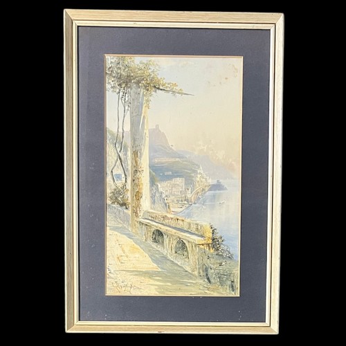 388 - Giovanni Battista (Italian, 1858-1925), coastal landscape watercolour with gouache on paper. Signed ... 