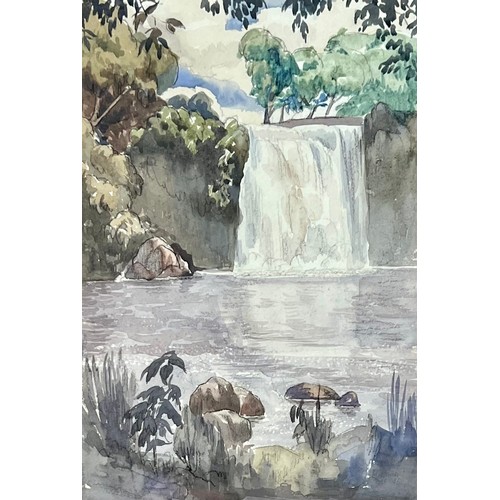 390 - E Goodman (British, 20th Century), waterfall landscape watercolour on paper, 1945. Signed and dated ... 