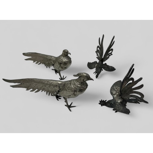 359 - Decorative white metal Pheasant and Cock pair. All standing. Four Total Height 13cm. (4)