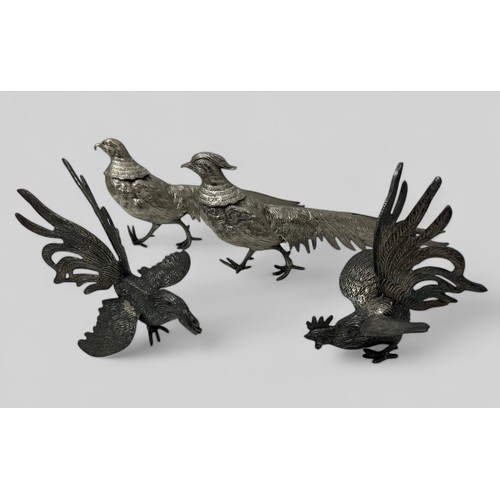 359 - Decorative white metal Pheasant and Cock pair. All standing. Four Total Height 13cm. (4)