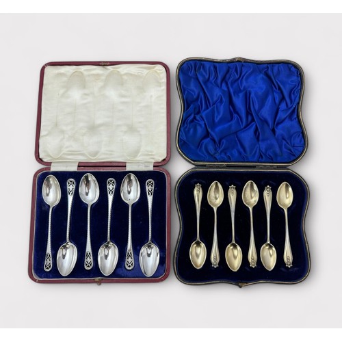 130 - A set of silver gilt teaspoons by Henry James Hulbert, London 1919, and a set of teaspoons by James ... 