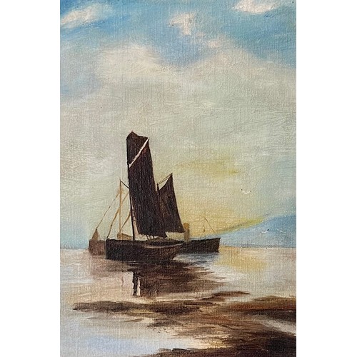 412 - Pair of unsigned early 20th Century sailing boat oil on canvas works. Framed. 23cm x 18cm, frame mea... 