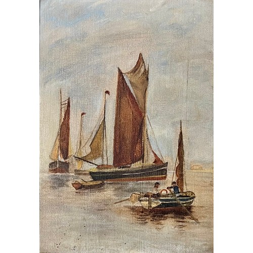 412 - Pair of unsigned early 20th Century sailing boat oil on canvas works. Framed. 23cm x 18cm, frame mea... 