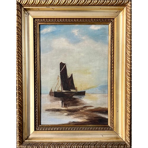 412 - Pair of unsigned early 20th Century sailing boat oil on canvas works. Framed. 23cm x 18cm, frame mea... 