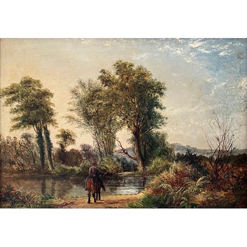 413 - English school 19th Century landscape oil on canvas. Indistinctly signed to lower left J. Hirant (?)... 