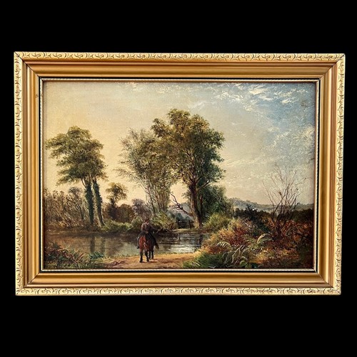 413 - English school 19th Century landscape oil on canvas. Indistinctly signed to lower left J. Hirant (?)... 