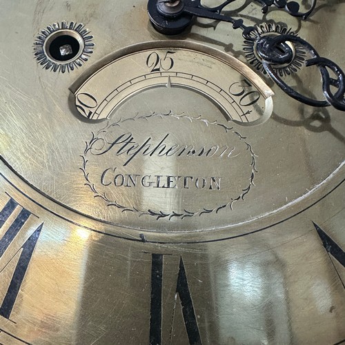 166 - 18th Century longcase clock by Stephenson of Congleton, brass face. Height 212cm, width 46cm, depth ... 