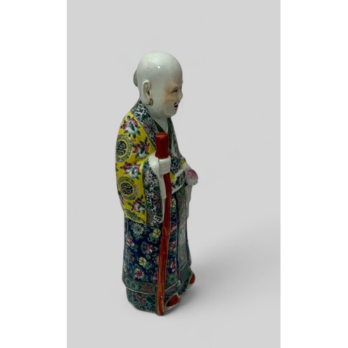 289 - 20th Century Chinese Republic period large porcelain figurine of an Elder / Immortal with bald head ... 