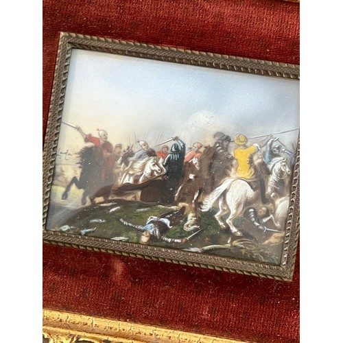 380 - Miniature enamel painting of a battle scene, signed indistinctly to left London / Langdon (?). Frame... 