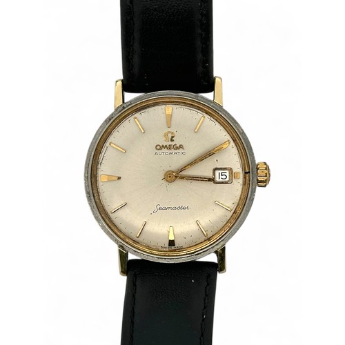 107 - Vintage Omega Seamaster Automatic Date Gent's Wristwatch, Missing glass with black leather strap.