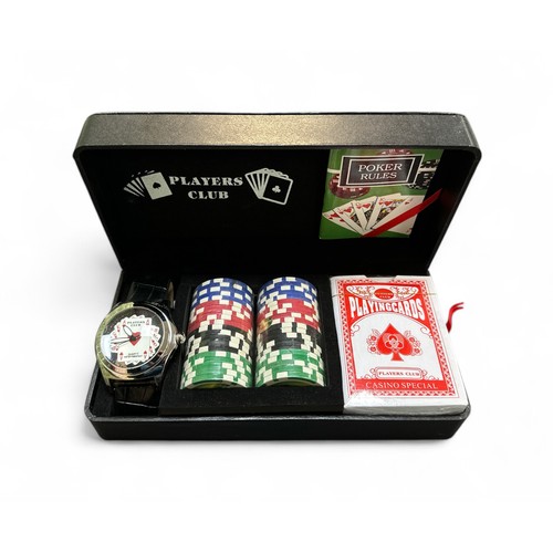 103 - Player's Club Poker Set and Watch, with unopened chips and playing cards.