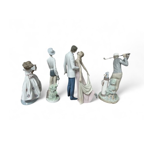 238 - Lladro, four medium Lladro figures to include; Beautiful Rhapsody 6319, Golfer, Happy Anniversary 64... 