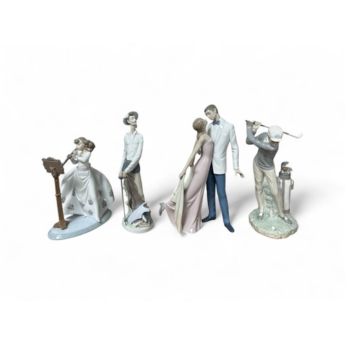 238 - Lladro, four medium Lladro figures to include; Beautiful Rhapsody 6319, Golfer, Happy Anniversary 64... 