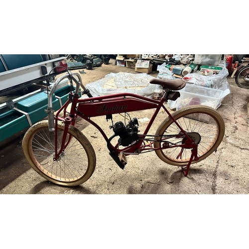 190 - Reproduction Board Track Racer Indian motorcycle. Red in colour. With pedals. Believed to be a 50cc ... 