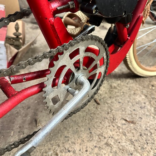 190 - Reproduction Board Track Racer Indian motorcycle. Red in colour. With pedals. Believed to be a 50cc ... 