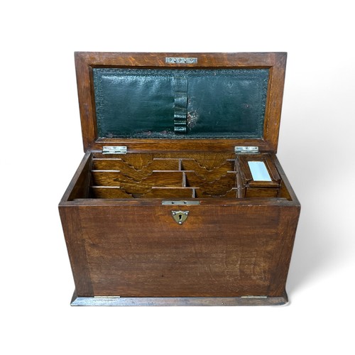 260 - Late 19th / early 20th Century wooden stationary box. Internal compartments, brass fittings, folding... 