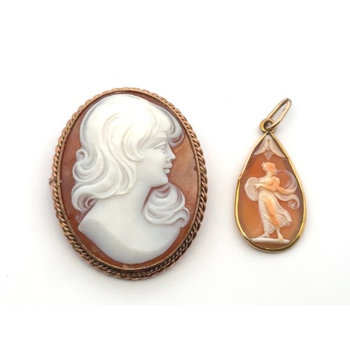 60 - An oval cameo brooch depicting a lady in profile in a hallmarked yellow gold rope twist mount, lengt... 