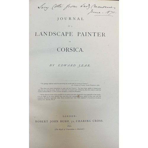 335 - LEAR, EDWARD. ‘Journals of a Landscape Painter in Corsica’ by Edward Lear. 1st Edition, 1870, with i... 