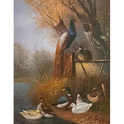 374 - Four professionally framed artworks, to include; RC Hardy (British, 20th Century) Pheasants and duck... 