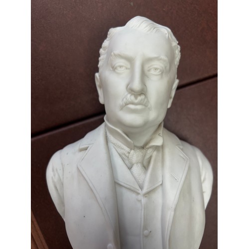 258 - A Robinson and Leadbetter Parian bust of Cecil Rhodes. Stamped to reverse for R&L. Height 29cm.