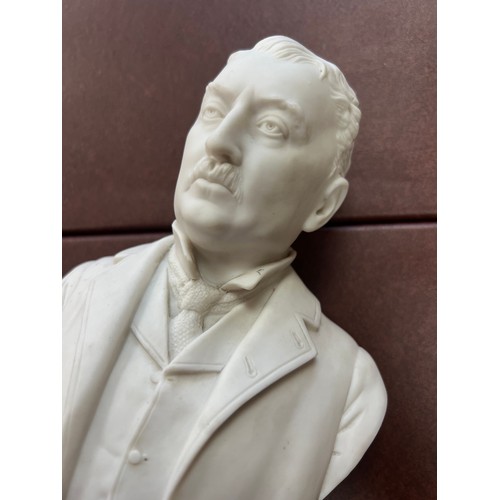 258 - A Robinson and Leadbetter Parian bust of Cecil Rhodes. Stamped to reverse for R&L. Height 29cm.