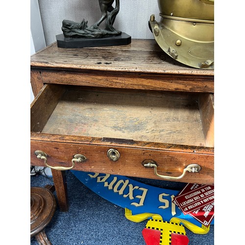 443 - Late 18th / Early 19th Century oak five drawer dresser base. Brass fittings, rectangular top split o... 