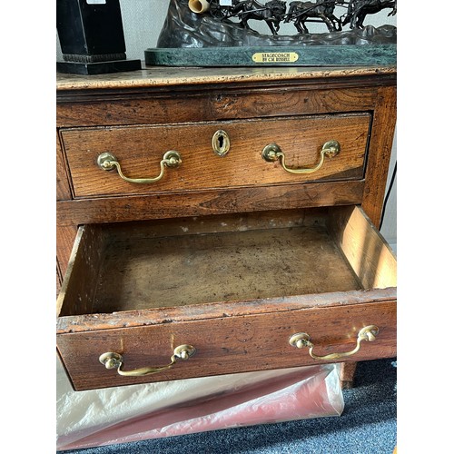 443 - Late 18th / Early 19th Century oak five drawer dresser base. Brass fittings, rectangular top split o... 