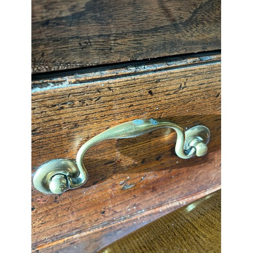 443 - Late 18th / Early 19th Century oak five drawer dresser base. Brass fittings, rectangular top split o... 