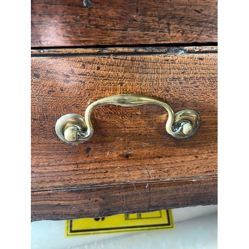 443 - Late 18th / Early 19th Century oak five drawer dresser base. Brass fittings, rectangular top split o... 