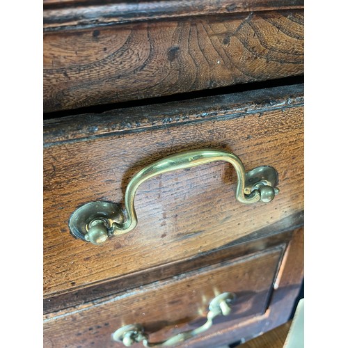 443 - Late 18th / Early 19th Century oak five drawer dresser base. Brass fittings, rectangular top split o... 