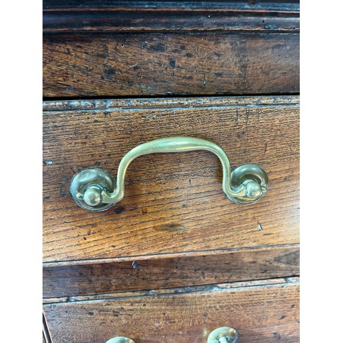 443 - Late 18th / Early 19th Century oak five drawer dresser base. Brass fittings, rectangular top split o... 