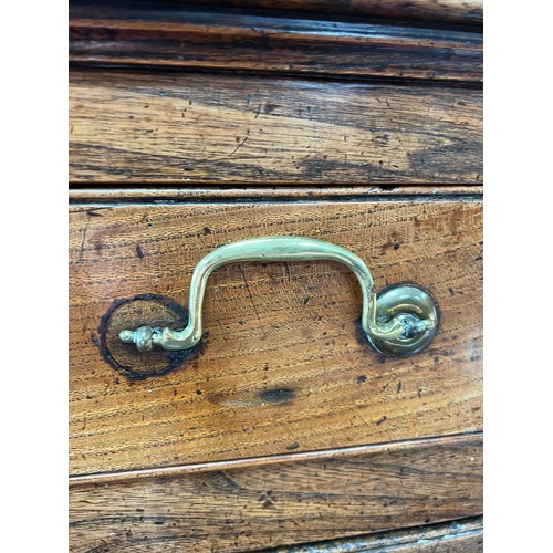 443 - Late 18th / Early 19th Century oak five drawer dresser base. Brass fittings, rectangular top split o... 