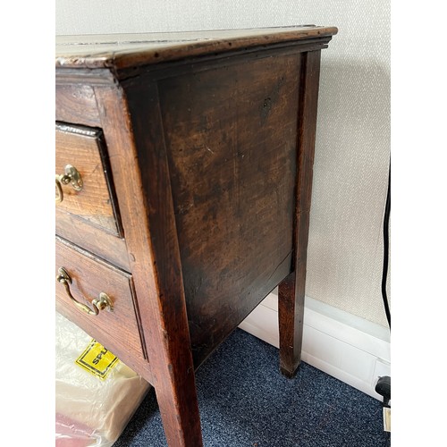 443 - Late 18th / Early 19th Century oak five drawer dresser base. Brass fittings, rectangular top split o... 