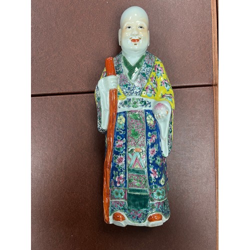 289 - 20th Century Chinese Republic period large porcelain figurine of an Elder / Immortal with bald head ... 