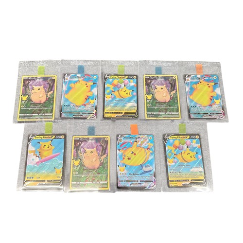 371 - Collection of Nine Rare Pikachu Pokemon Cards. 3x Surfing Pikachu, 3x Flying Pikachu, 3x Pikachu. Al... 