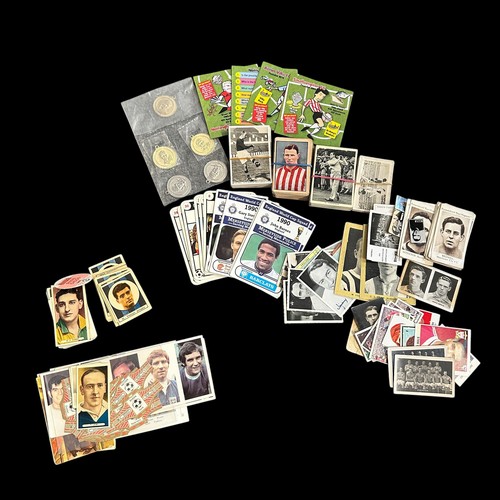 277 - Cigar box treasure trove of mixed vintage and classic soccer cards, all sorts seen, Taddy to Sport N... 