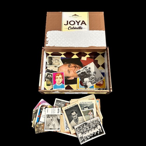 277 - Cigar box treasure trove of mixed vintage and classic soccer cards, all sorts seen, Taddy to Sport N... 