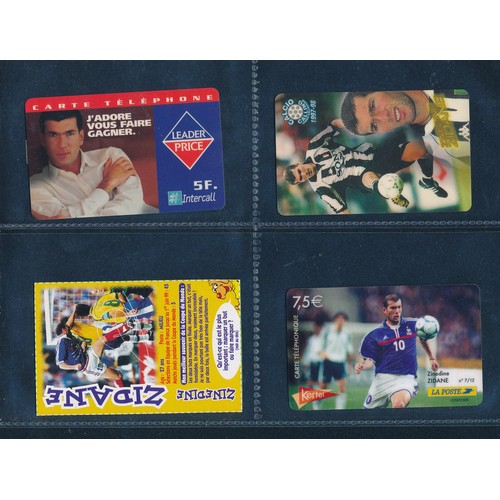 343 - Zidane rookie card, the Cannes phonecard from July 1991, with other Zinedine cards from France, two ... 