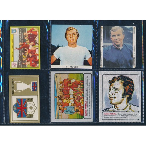 344 - George Best, Bobby Moore & Charlton collection of cards by Panini, Barratt, Sicker, Reddish Maid and... 