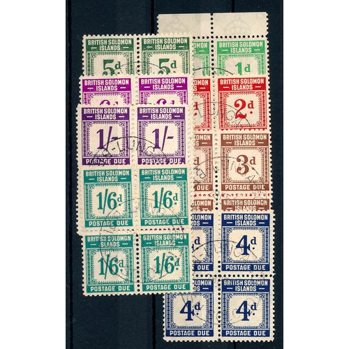 42 - British Solomon Islands 1948 Postal Dues set 8v f/u blocks of 4. Cat. £520