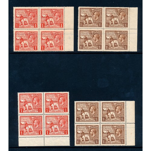 95 - Stamps GB - 1924-25 Wembley sets, u/m blocks of 4. Qty 16